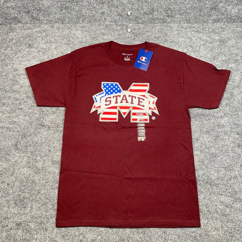 Champion Mens Mississippi State Bulldogs T-Shirt Maroon USA Flag Logo Medium NEW